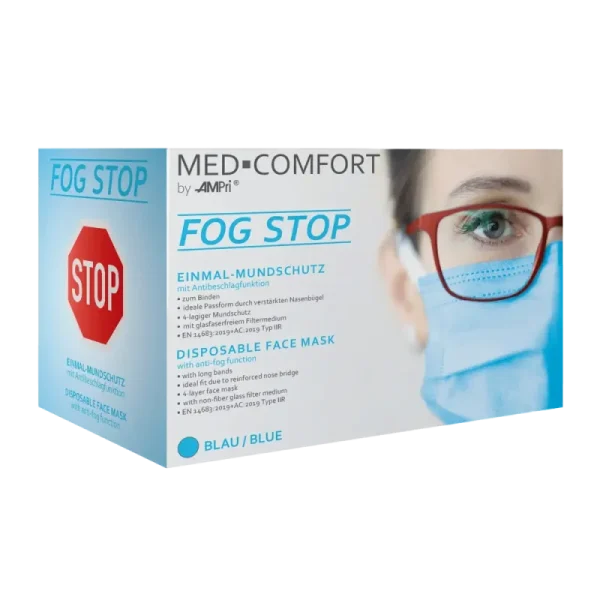 MED-COMFORT FOG STOP Mundschutz 4-lg, zum Binden, blau