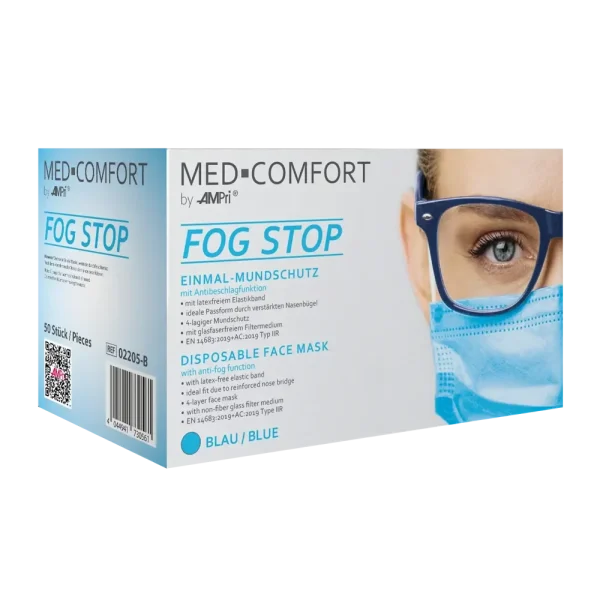 MED-COMFORT FOG STOP Mundschutz 4-lg, Elastikband, blau
