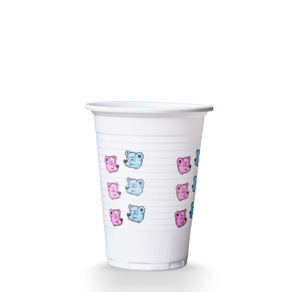 Mundspülbecher, ca. 180 ml. Happy Kids, weiß mit Bärchenaufdruck